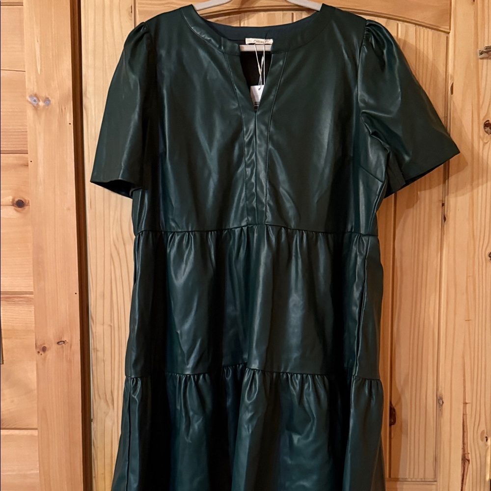 Chic Dark Green Faux Leather Dress
